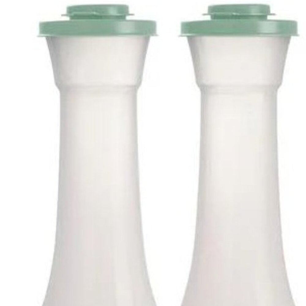 NEW Tupperware Large Hourglass Salt & Pepper Shakers sage green seals set of 2